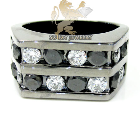 14k black gold white & black diamond 2 row fashion mens ring 3.50ct