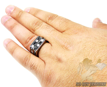 14k black gold white & black diamond 2 row fashion mens ring 3.50ct
