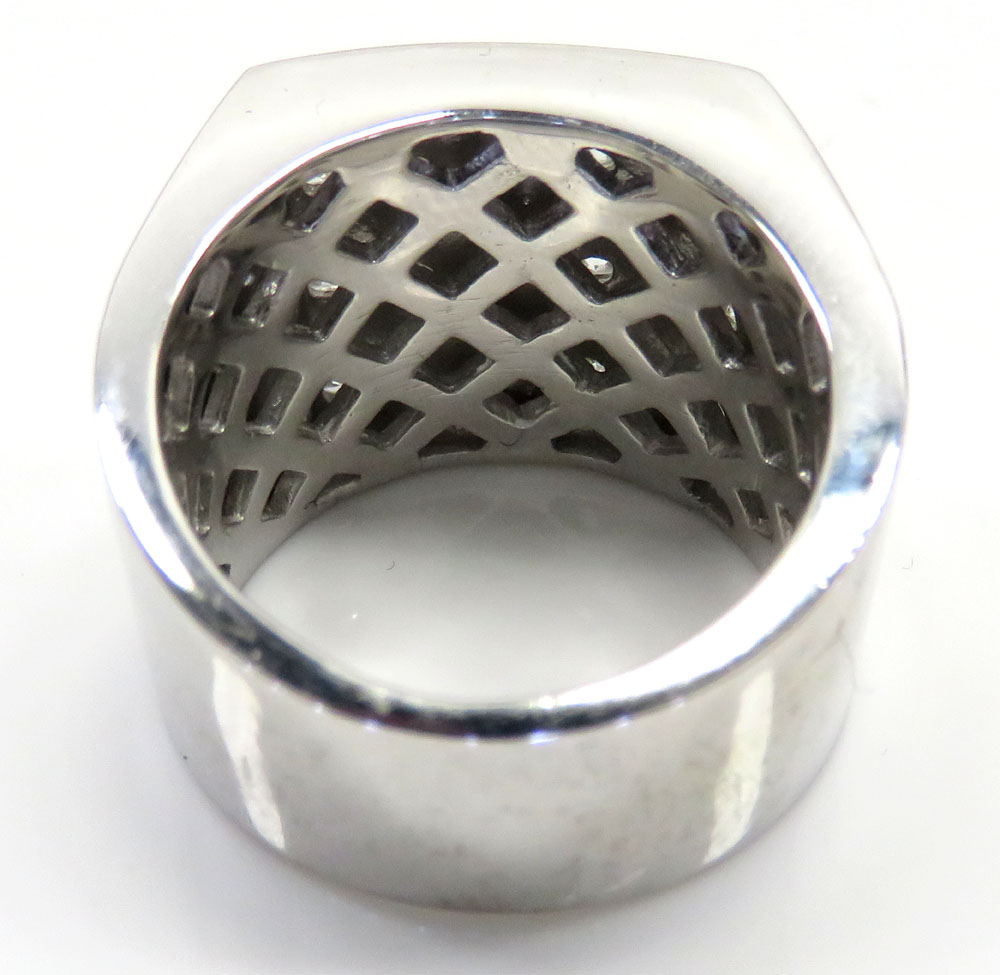 14k white gold 3 row diamond fashion mens ring 3.85ct