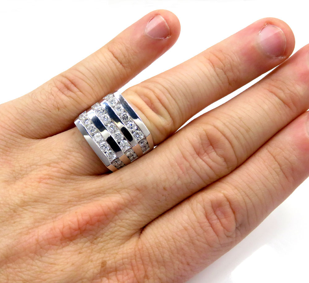 14k white gold 3 row diamond fashion mens ring 3.85ct - Image 5