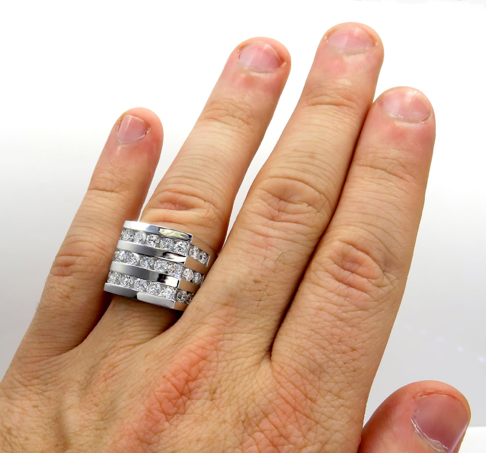 14k white gold 3 row diamond fashion mens ring 3.85ct - Image 6