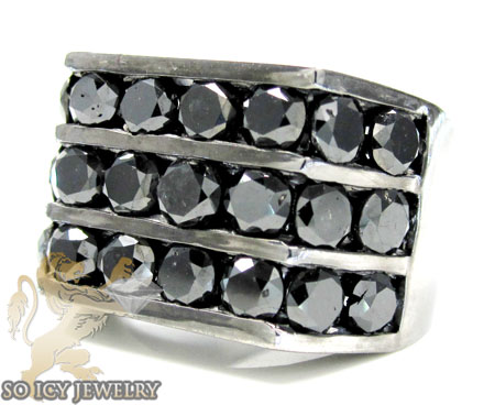14k black gold 3 row black diamond fashion mens ring 6.00ct