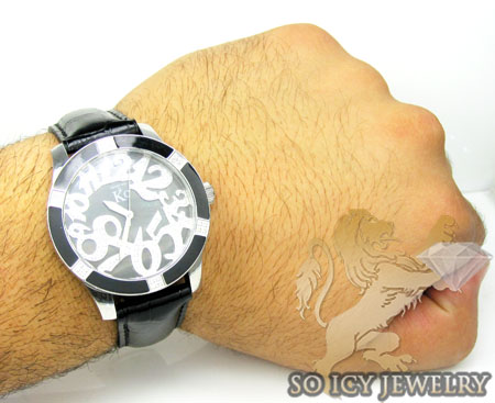 Techno com kc diamond black enamel white stainless steel watch 0.50ct
