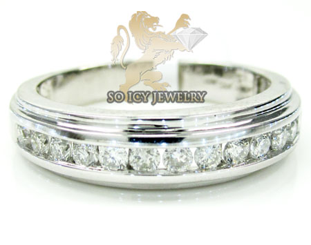 Mens 14k white gold round diamond wedding band 1.10ct