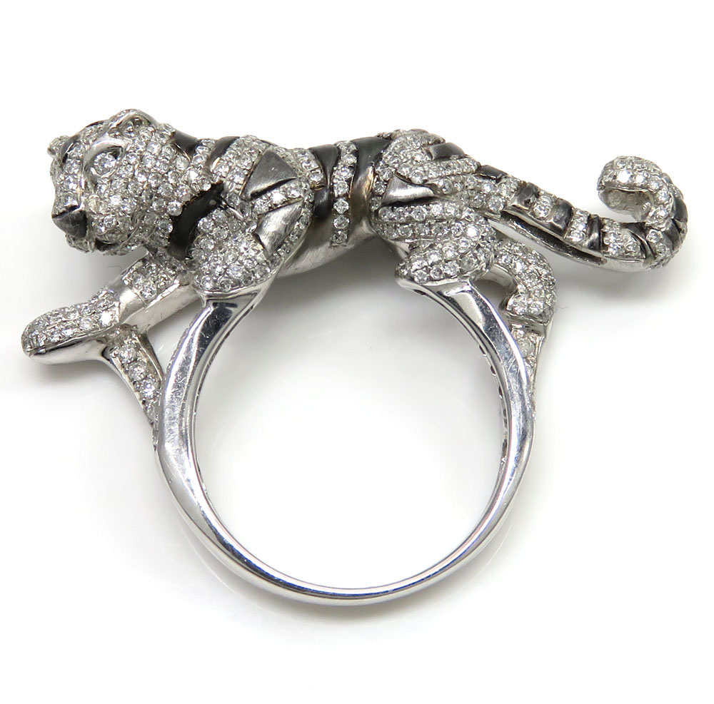 Ladies 14k white gold diamond black rhodium tiger ring 2.00ct