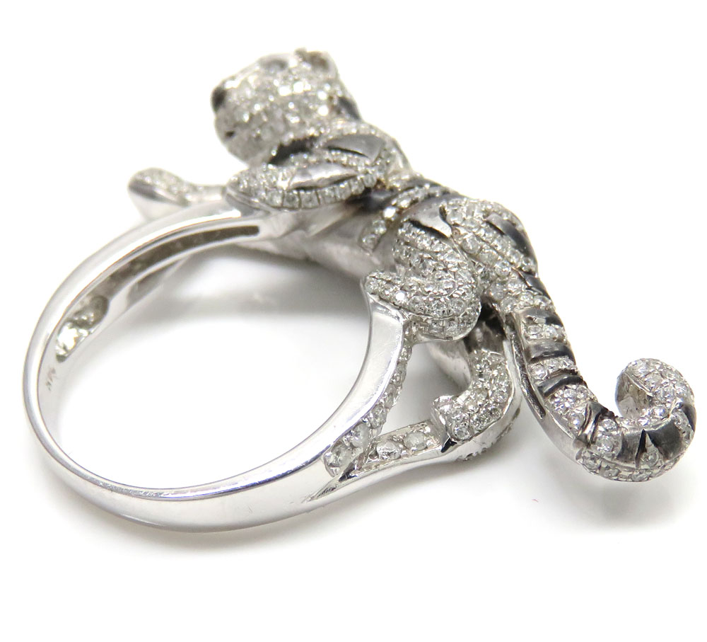 Ladies 14k white gold diamond black rhodium tiger ring 2.00ct