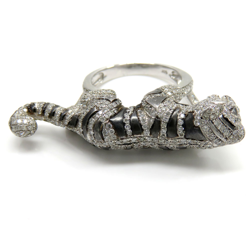 Ladies 14k white gold diamond black rhodium tiger ring 2.00ct