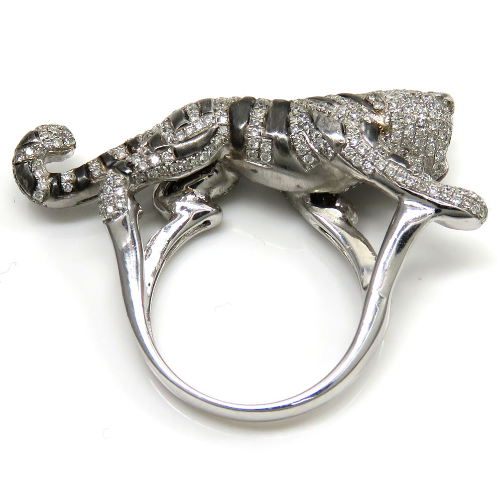 Ladies 14k white gold diamond black rhodium tiger ring 2.00ct