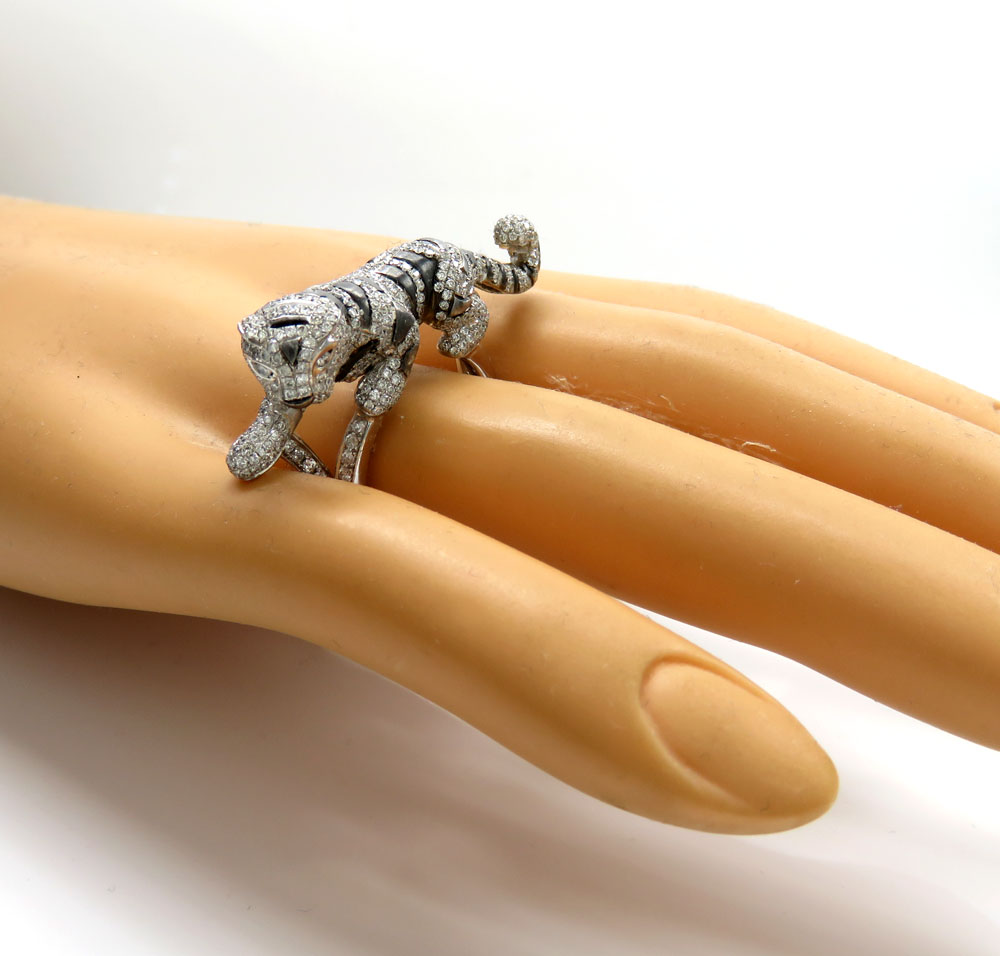Ladies 14k white gold diamond black rhodium tiger ring 2.00ct - Image 7