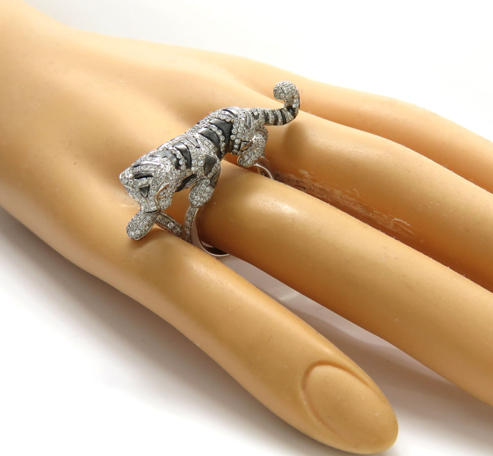 Ladies 14k white gold diamond black rhodium tiger ring 2.00ct