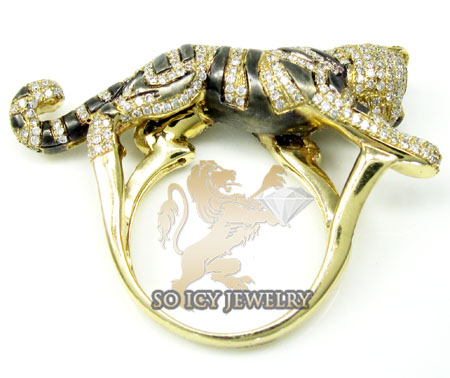 Ladies 14k yellow gold diamond black rhodium tiger ring 2.00ct - Image 2