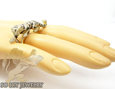 Ladies 14k yellow gold diamond black rhodium tiger ring 2.00ct - Image 5