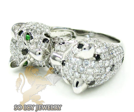 Ladies 14k white gold black diamond double headed panther ring 3.60ct - Image 4
