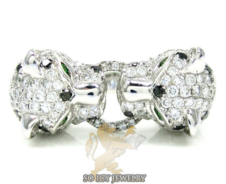Ladies 14k white gold black diamond double headed panther ring 3.60ct - Image 5