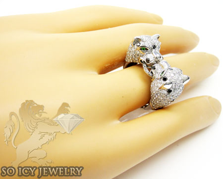 Ladies 14k white gold black diamond double headed panther ring 3.60ct - Image 7