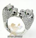 Ladies 14k white gold black diamond double headed panther ring 3.60ct