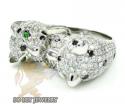 Ladies 14k white gold black diamond double headed panther ring 3.60ct
