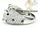 Ladies 14k white gold black diamond double headed panther ring 3.60ct