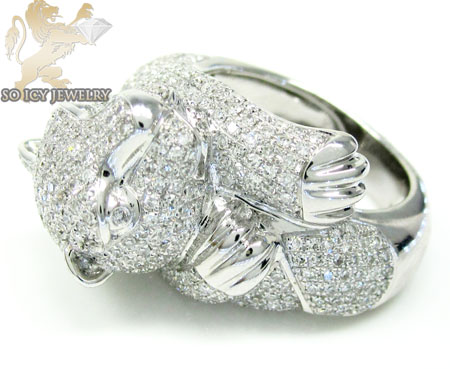 Ladies 14k white gold round diamond tiger ring 2.25ct