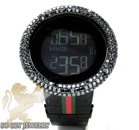 Mens black diamond igucci digital full case big bezel watch 13.00ct