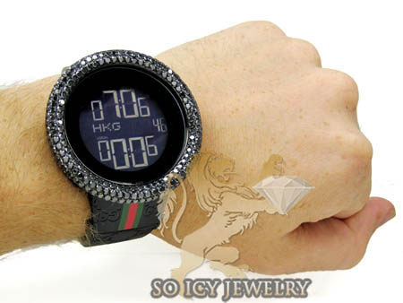 Mens black diamond igucci digital full case big bezel watch 13.00ct