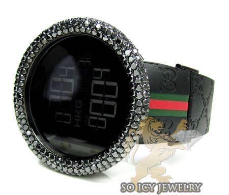 Mens black diamond igucci digital full case big bezel watch 13.00ct