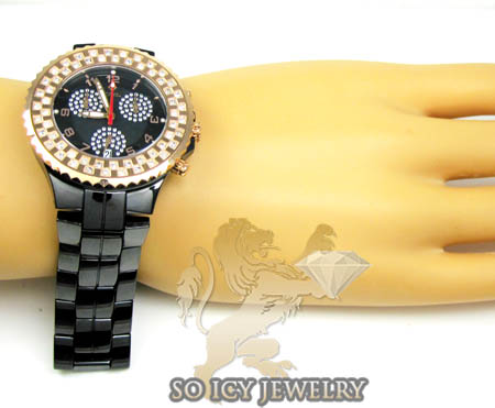 1.25ct ladies aqua master diamond watch rose & black ceramic - Image 5