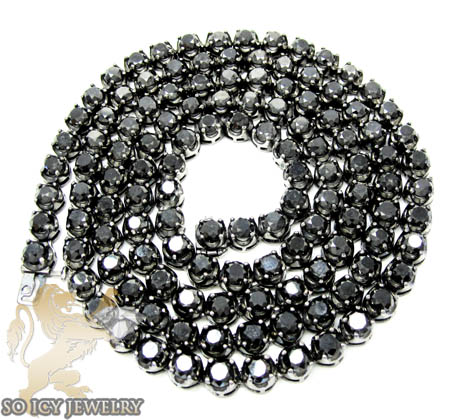 Mens 10k black gold round black diamond tennis link chain 64.00ct