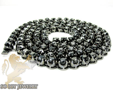 Mens 10k black gold round black diamond tennis link chain 64.00ct