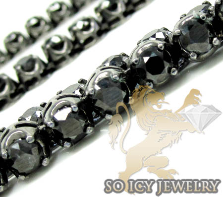 Mens 10k black gold round black diamond tennis link chain 64.00ct