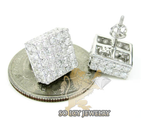10k white gold round diamond 3d ice cube earrings 4.50ct