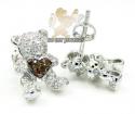 Ladies 10k white gold diamond heart teddy bear earrings 0.35ct