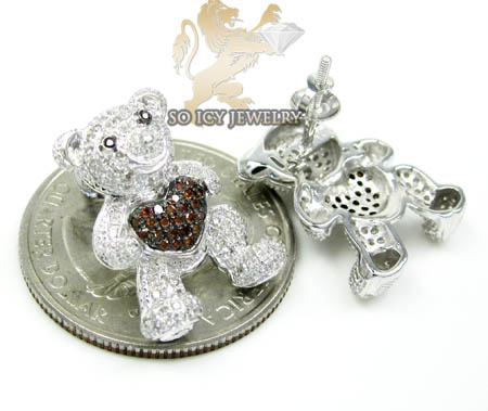 Ladies 10k white gold diamond heart teddy bear earrings 0.80ct