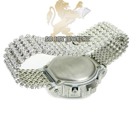 Mens white cz dw-6900 g-shock watch full ice 15.00ct