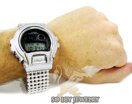 Mens white cz dw-6900 g-shock watch full ice 15.00ct