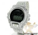 Mens white cz dw-6900 g-shock watch full ice 15.00ct