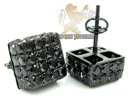 10k black gold round diamond 3d ice cube earrings 4.12ct - Image 2