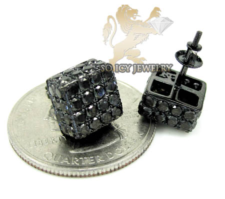 10k black gold round diamond 3d ice cube earrings 4.12ct