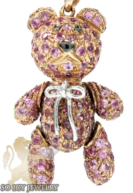 Ladies 14k rose gold pink sapphire teddy bear pendant 2.75ct - Image 2
