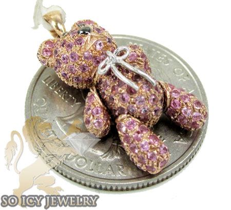 Ladies 14k rose gold pink sapphire teddy bear pendant 2.75ct