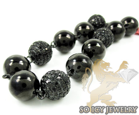 Black sterling silver black diamond macramé smooth bead rope bracelet 9.05ct - Image 2