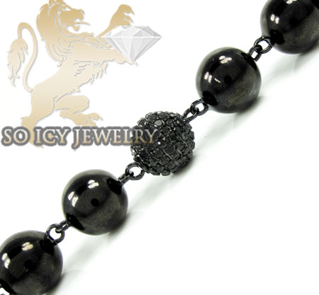 Black sterling silver black diamond macramé smooth bead rope bracelet 9.05ct