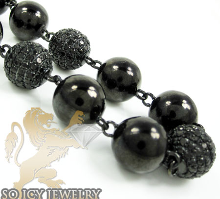 Black sterling silver black diamond macramé smooth bead rope bracelet 9.05ct