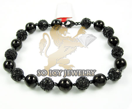 Black sterling silver black diamond macramé smooth bead rope bracelet 13.25ct