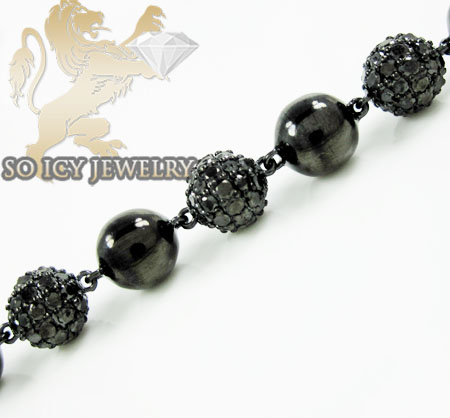 Black sterling silver black diamond macramé smooth bead rope bracelet 13.25ct