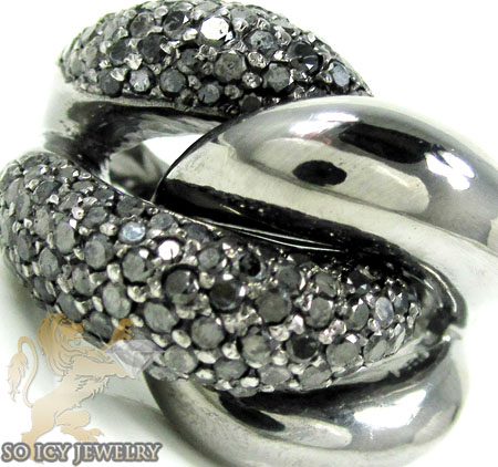Ladies 14k black gold round black diamond swirl ring 3.00ct