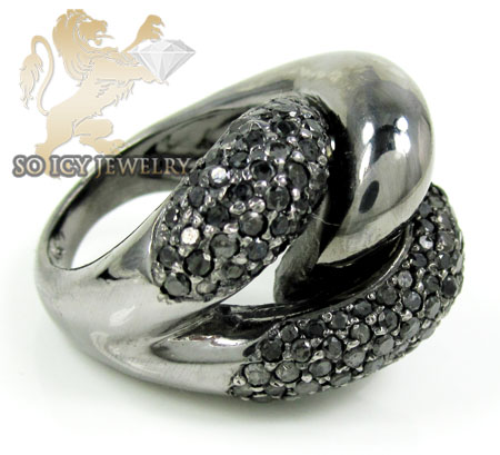 Ladies 14k black gold round black diamond swirl ring 3.00ct