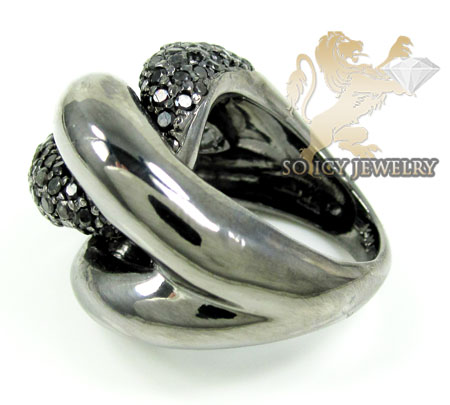 Ladies 14k black gold round black diamond swirl ring 3.00ct