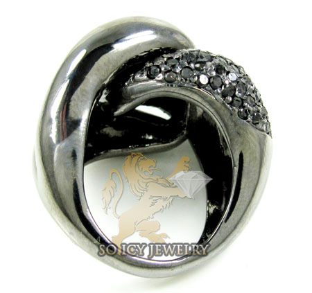 Ladies 14k black gold round black diamond swirl ring 3.00ct