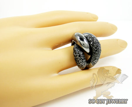 Ladies 14k black gold round black diamond swirl ring 3.00ct
